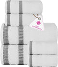 CASA COPENHAGEN Solitaire 6Pcs 100% Egyptian Cotton Large Designer Towels Gift Set- Snow White, 600GSM, 2Bath 2Hand 2Washcloths, Bath Towels for Bathroom Set for Women & Men