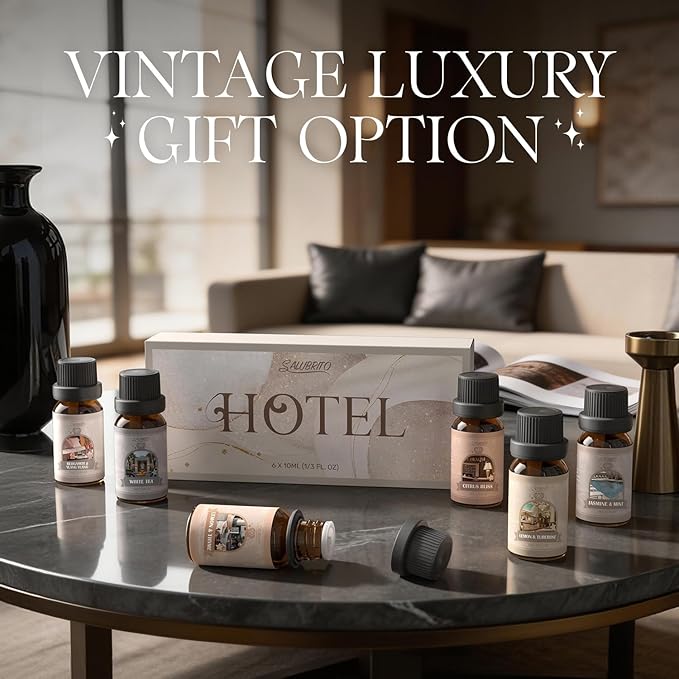 SALUBRITO Hotel Fragrance Oil Set, Luxury Essential Oil Set for Diffuser, Candle, Soap Making Scents, Bergamont & Ylang-ylang, White Tea, Lemon & Thyme, Citrus Bliss, Lemon Tuberose, Jasmine & Mint