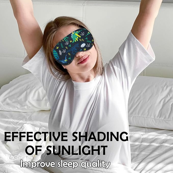 2 PCS Sleep Eye Mask Silk Sleeping Soft with Elastic Strap Eye Sleep Shade Cover for Cute Aesthetic Unisex Women Girls for Airplane Travel Nap-Dinosaurs Unicorn