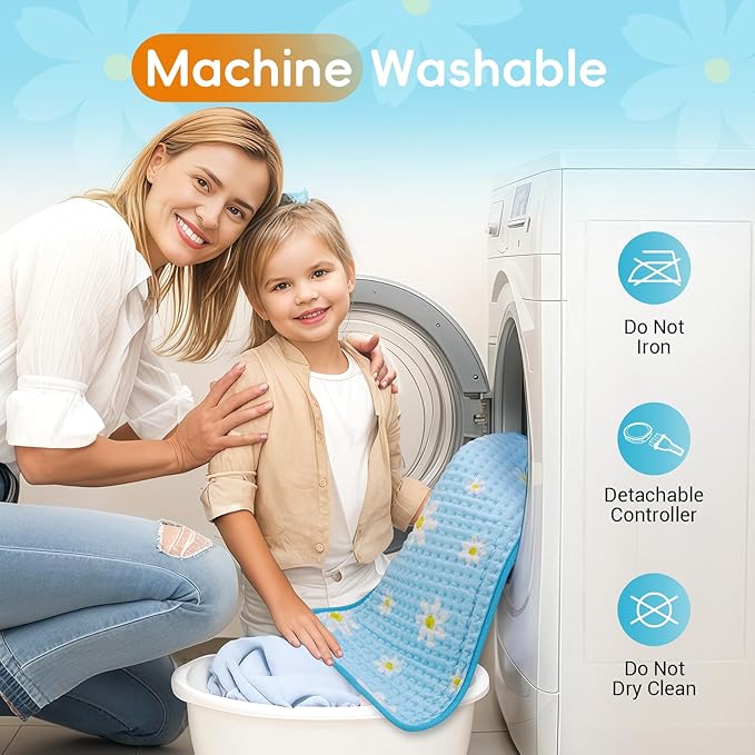 Comfytemp Extra Large Heating Pad for Back & Period, 33''x 17'' King Size Heat Pad Soft and Stylish, Electric XL Shoulder/Neck/Knee Heated Pad, Washable (Blue & Daisy Print)