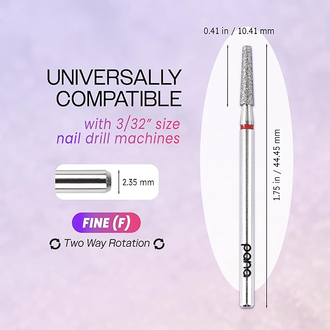 PANA 3/32” Diamond Nail Drill Bit (Fine Grit) - Professional Cuticle Nail Drill Bits for Acrylic Gel Nails Dry Manicure Pedicure Shape Remove Tools (Cone Bit, Style 14)