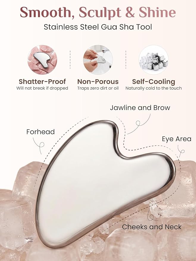 Rena Chris Gua Sha & Neck Lift Tool - Manual Face Massager & Jawline Sculptor for Puffiness - Handheld Stainless Steel Set for Skin Firming & Fine Lines