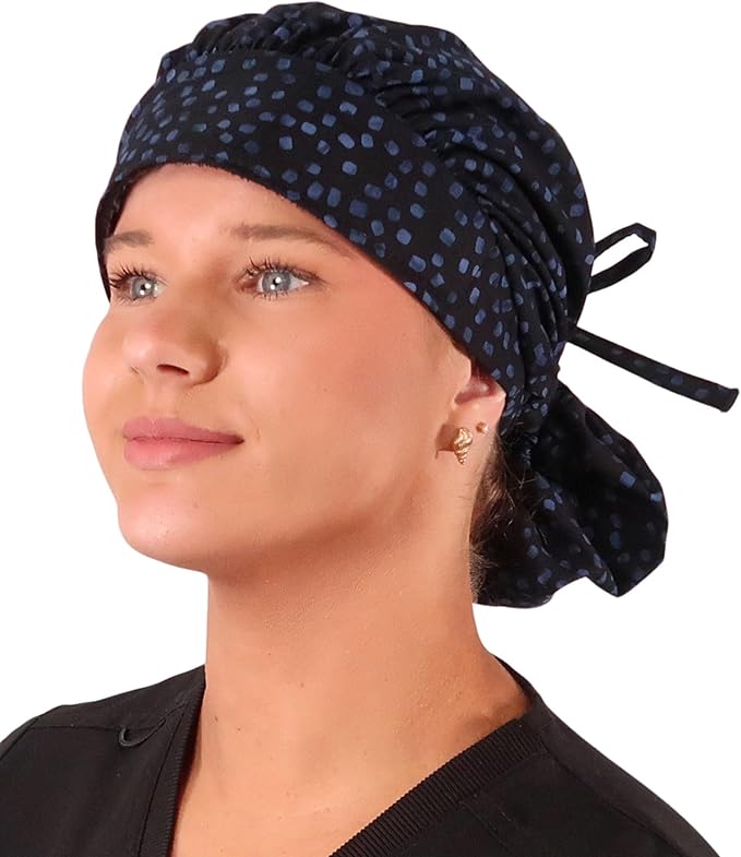 Sparkling EARTH Banded Bouffant Surgical Scrub Ponytail Working Caps and Built-in Sweatband - 100% Cotton - Made in The USA