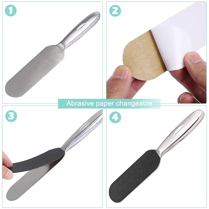 Stainless Steel Pedi File Refill, 100&180 Grit - Pedicure Refill Pads - Foot Rasp Pad with Removable Glue,Size 5.2" L x 1.7" W,24 Count