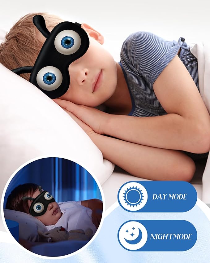 Miss Adola Sleep Mask for Kids - Valentines Gift for Kids Cute Silk Eye Cover for Sleeping Soft Kawaii Eyeshade Animal Eye Blindfold with Adjustable Strap for Boys Teens, Eyeball