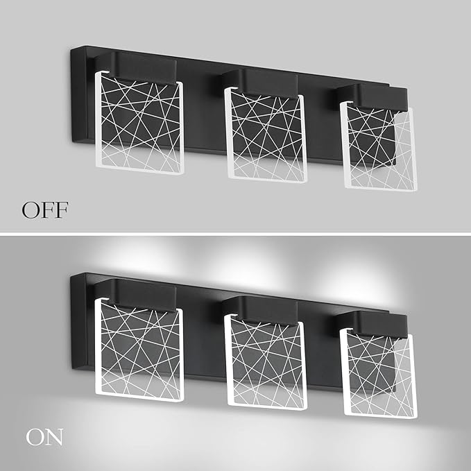 Aipsun Black Vanity Light Modern LED Bathroom Vanity Lighting Fixtures 3 Light Bathroom LED Wall Light 6000K