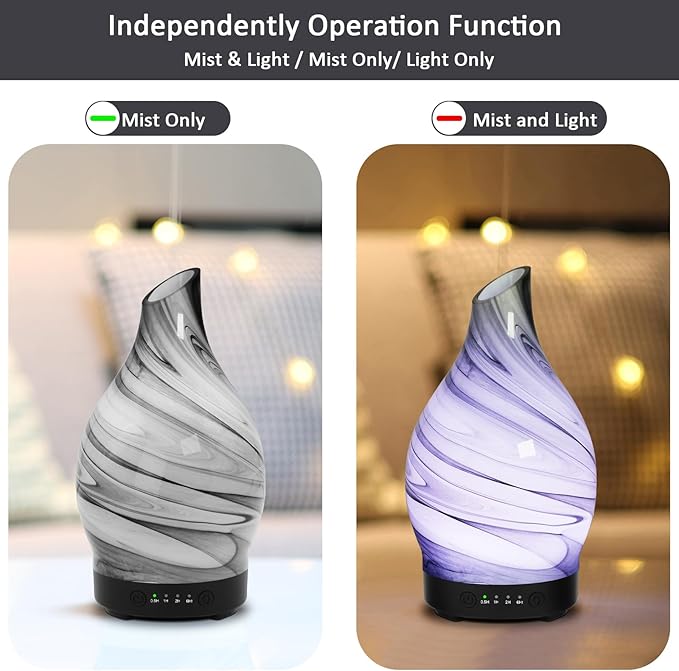 Essential Oil Diffuser 150ML, Glass Aromatherapy Diffuser with 4 Timer Settings & 7 Color Changing Lights, Waterless Auto Shut-Off, Ultra Quiet Oil Diffuser for Home, Office, Yoga, Spa and Sleeping