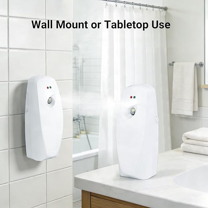 Automatic Air Freshener Dispensers, Timing Aromatherapy Diffuser for Bathroom, Office, Commercial & Home, 1 Pack Wall Mounted or Freestanding, White