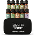 Lagunamoon Essential Oils Set, 10 Piece Aromatherapy Oil in Portable Bag - Diffusers, Humidifiers, Yoga, DIY Cleaning Products, Candle Making - Peppermint, Tea Tree, Lavender, Eucalyptus (10mL)