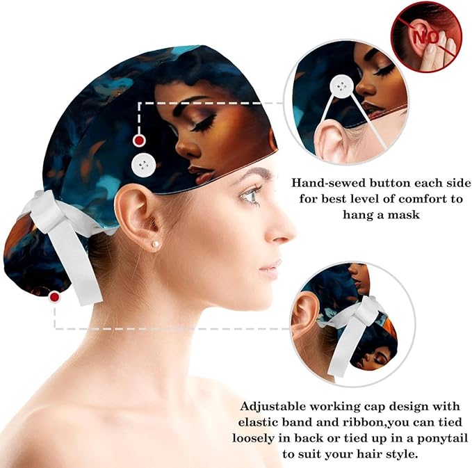 Scrub Cap with Hair Scrunchy, Ponytail Holder Surgical Cap