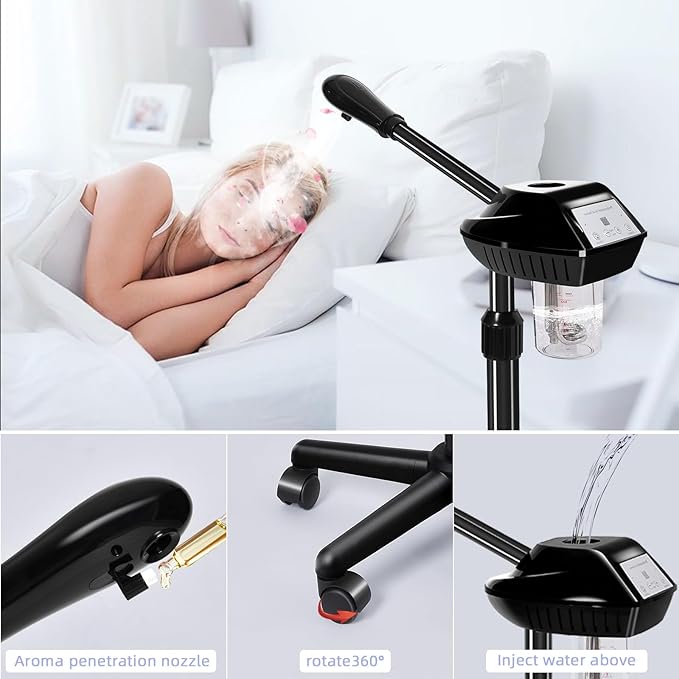 Retain time Facial Steamer, Face Steamer on on Wheels with More Steam, Adjustable Height for Face Steamer Suitable for Personal Home and Professional Personal Care Places，Moisturizing and Hydrating.