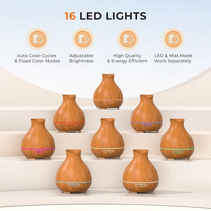 BZseed Aromatherapy Essential Oil Diffuser 550ml 12 Hours Wood Grain Aroma Diffuser with Timer Cool Mist Humidifier for Large Room, Home, Baby Bedroom, Waterless Auto Shut-off,7 Colors Lights Changing