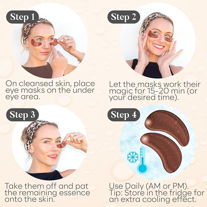 BLOOMORA Caffeine Under Eye Patches (20 Pairs) - Dark Circles & Puffiness Care - Hydrating Caffeine Eye Mask