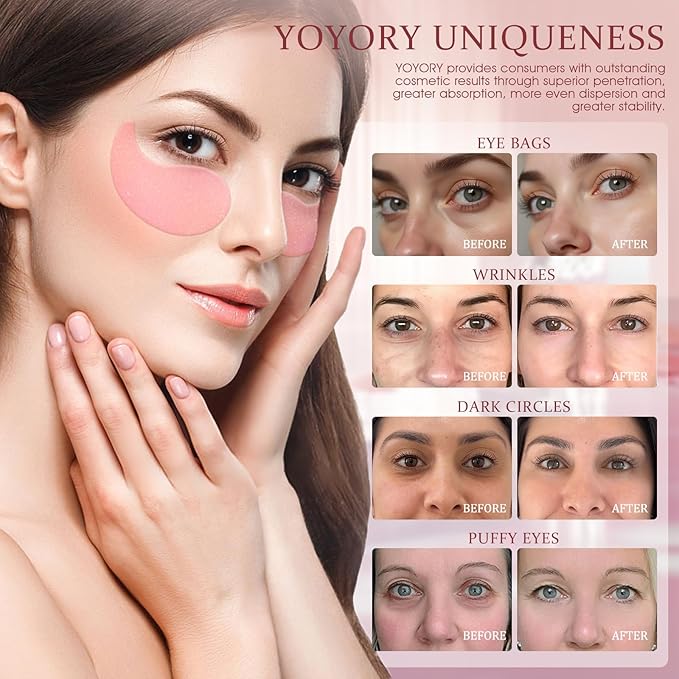 Under Eye Patches Masks - Eye Patch for for Dark Circles and Fine Lines,Puffy Eyes, Wrinkles, Eye Bags Treatment with Collagen and Hyaluronic Acid, Moisturizing and Hydrating Pink(60 Pcs)
