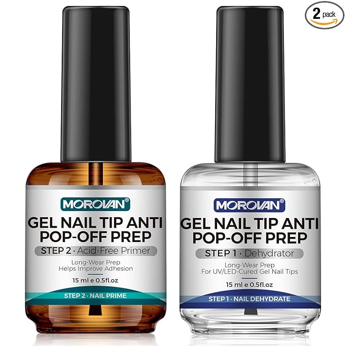 Morovan Nail Dehydrator and Primer for Tips: Only for UV-Cured Gel Nail Tips | Hema-Free Prep Dehydrate for Anti-Lifting | Acid-Free Bond Primer for 28+ Days Long Lasting Adhesion | Nail Supplies Kit