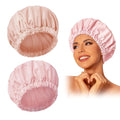 Reusable Shower Cap for Women, Large Waterproof Shower Bonnet with Elastic Band, Washable Bath Hair Cap for Long, Curly Hair, Braids, Daily Shower, Home Spa, Travel(Pink&Beige)