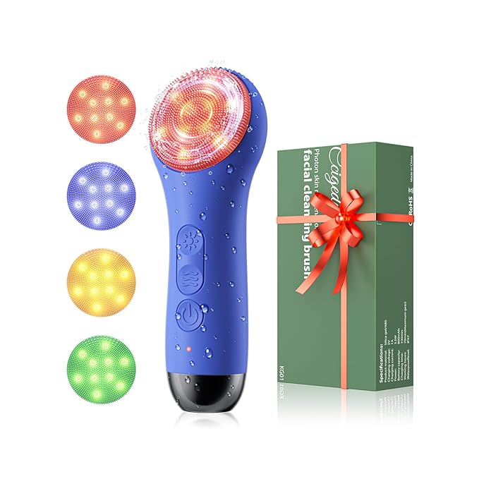 Face Scrubber Facial Cleansing Brush - Waterproof and Rechargeable Face Cleansing Brush with 4 LED Gentle Light, Cleansing, Exfoliating and Massaging, Electric Face Scrub Brush for Men & Women