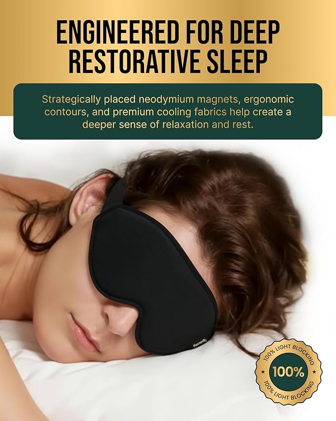 MagnetRX® Magnetic Sleeping Mask – Effective Magnetotherapy Magnetic Sleep Masks for Men & Women with 11 Neodymium Magnets – 100% Blackout Sleep Mask for Deep Relaxation, Travel & Meditation