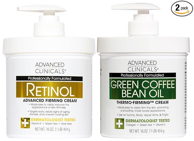 Advanced Clinicals Retinol Body Cream + Green Coffee Bean Oil Thermo - Firming Body Lotion 2pc Skincare Set For Women & Men | Body & Face Moisturizer Set Helps Improves Appearance Of Crepey Skin, 2PC