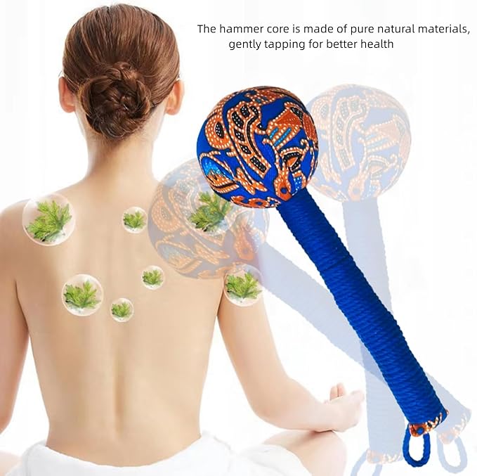 Mugwort Massage Hammer, Handheld Percussion Massage Tool for Back, Shoulder & Body - Manual Therapy Tool with US Design Patent (Emerald Green/Silver Silk Blue)