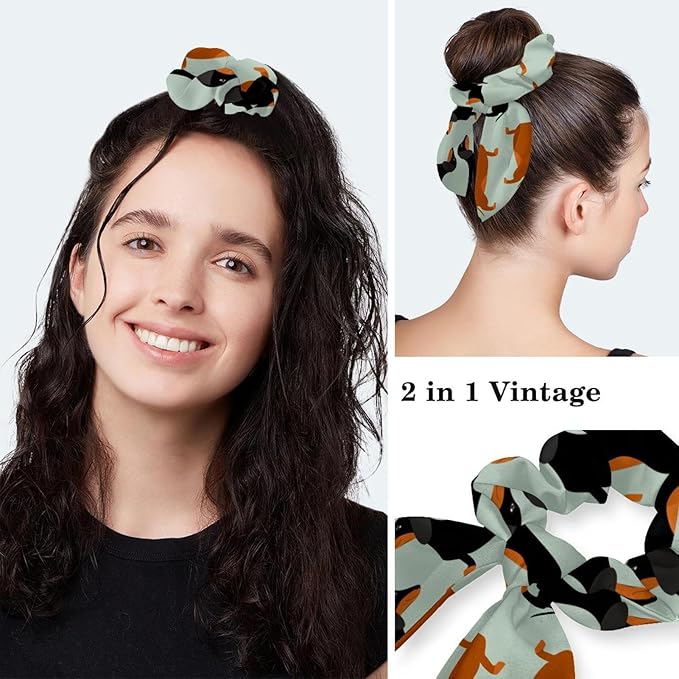 Adjustable Brown Dachshund Dog Blue Surgical Scrub Cap with Button,Sweatband for Women with Bow Hair Scrunchy