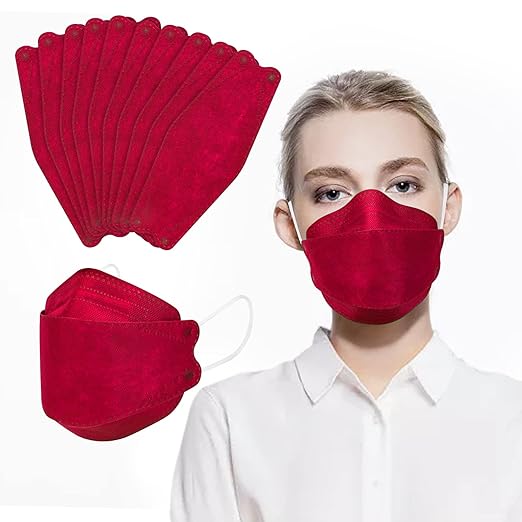 Borje KN95 Face Masks for Adults 50 Pack, 5-Ply Red Disposable Face Mask Against PM 2.5 Smoke & Dust, Filtration Efficiency 95%