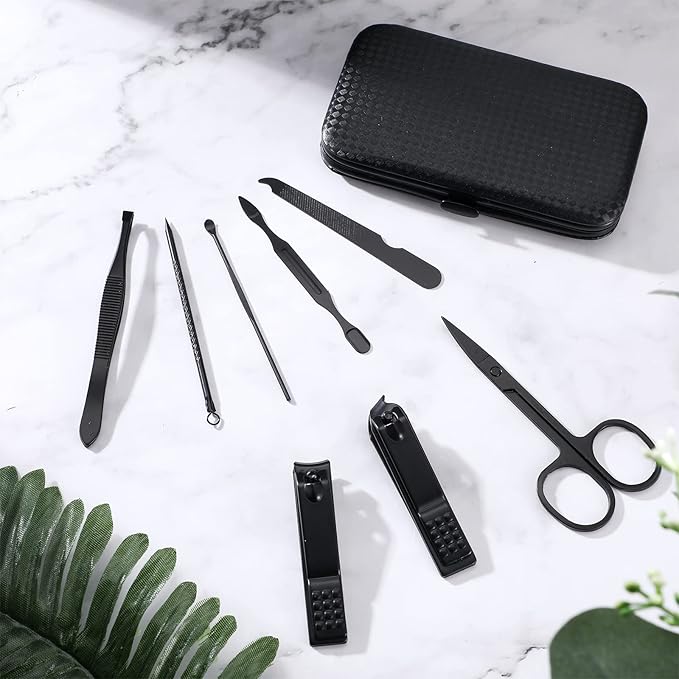 Hanaive 6 Set Manicure Set 48 Pcs Nail Clippers Pedicure Kit Gift for Mother's Day 8 in 1 Stainless Steel Grooming Kit Professional Nail Care Tools with Luxurious Travel Case for Men Women(Black, Red)