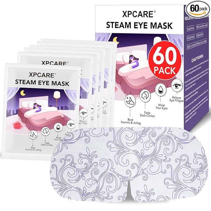 XPCARE 60 Pack Steam Eye Masks for Dry Eyes, SPA Warm Sleep Eye Mask, Disposable Heated Eye Mask for Dark Circles, Puffy Eyes, Relief Stress Eye Fatigue(Unscented)