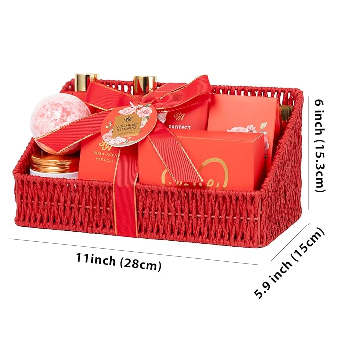 32 Pcs Mother's Day Gift, Red Rose Bath and Body Gift Basket Set for Women, Hydrating Face Skin Care Set, Home Spa Basket, Self Care Set, Birthday, Christmas, Anniversary, Wife, Mom