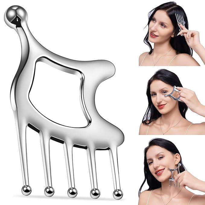 Scalp Massager, 5in1 Hair Scalp Massage Tool for Head Face Body, Protable Scalp Gua Sha Comb for Deep Relaxation and Relieving Pain, Acupressure and Trigger Point Tool for SPA