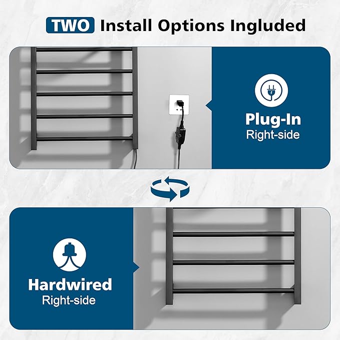 Heated Towel Racks for Bathroom, Hot Towel Warmer with 24hr Timer Stainless Steel Wall Mounted Electric Towel Warmers for Bathroom (Black, 5-Bar)