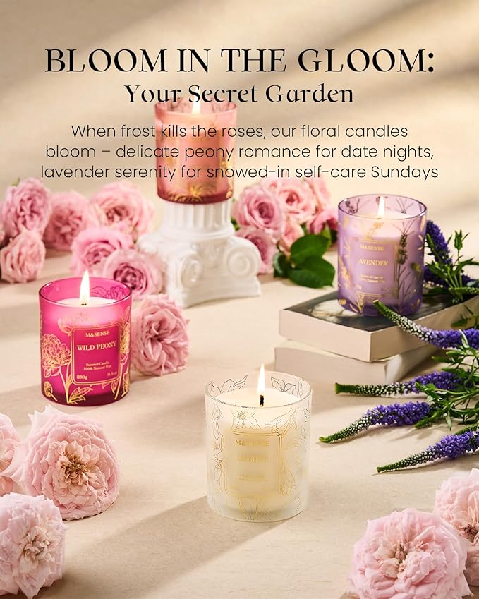 M&SENSE Jasmine Scented Natural Soy Candle, 8.1oz 42H Non-Toxic Long Burning, Aromatherapy Stress Relief Home Fragrance, Spring Ideal Present for Her