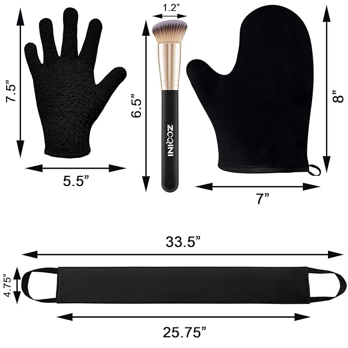 Self Tanning Mitt Kit, Velvety Soft Tanner Mitt, Back Tanning Applicator, Exfoliating Glove, Angled Face Tanner Brush for Sunless Tanning Oil Lotion Mousse Gel (Black 4 Pack, Boxed)