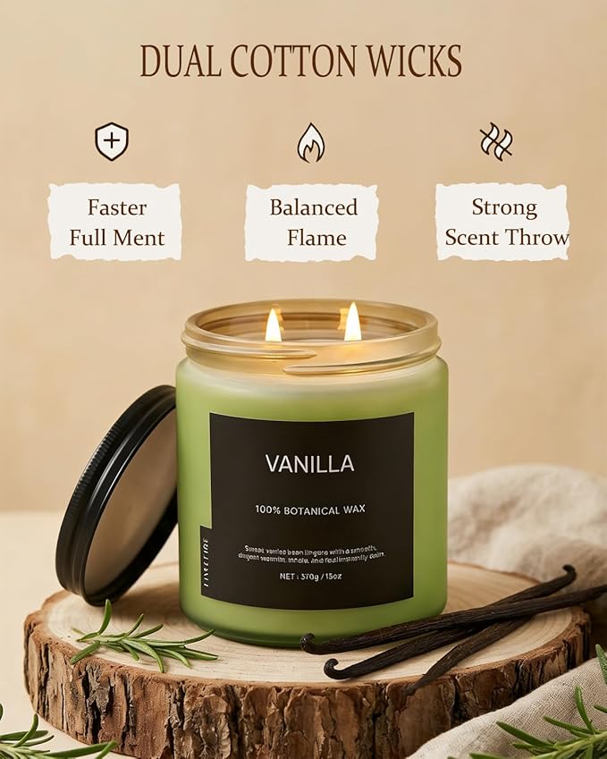 Vanilla Scented Candle, 13oz Soy Wax Candle, 70–80 Hour Burn Time, Warm & Sweet Home Fragrance, Cozy Candle for Relaxation, Gift for Women Men, Bedroom & Self Care Use