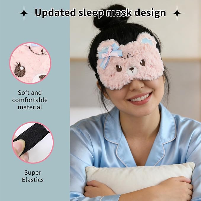 PERFECTSIGHT Sleep Eye Masks, Cute Sleep Eye Cover Lightweight Adjustable Eyeshade Mask Cover for Women Men Sleep Travel Nap, Lace Bear