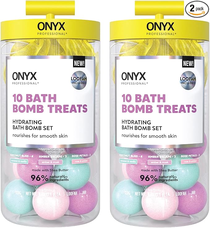 Onyx Professional Hydrating Bath Bomb Gift Set, 2 Pack - Includes 20 Bath Bombs and 2 Loofahs, Nourishes for Smooth Skin, Made with Shea Butter