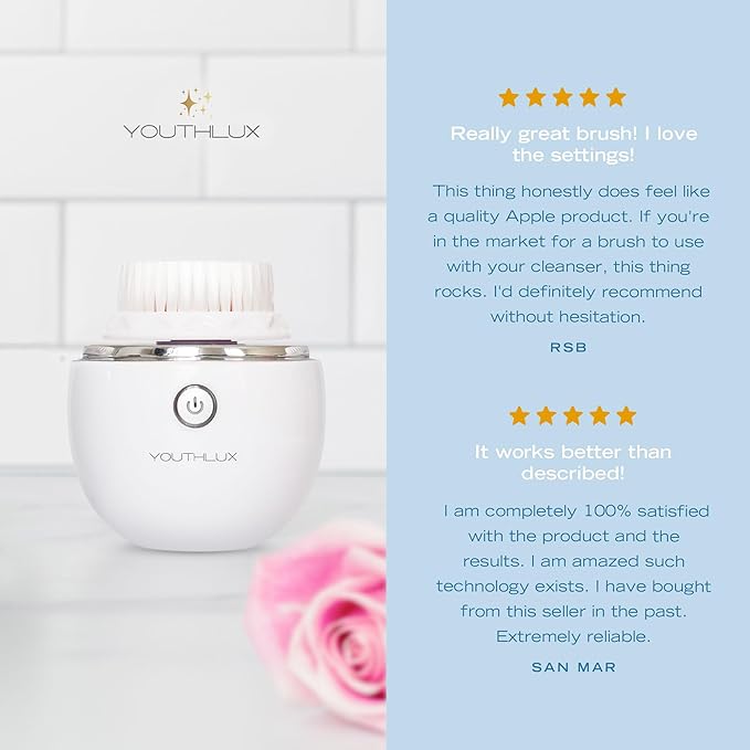 Pure Radiance, Vibrating Facial Cleansing Brush, Electric Face Scrubber, 3 Modes, 3 Brush Heads (2 Bristle,1 Silicone), Waterproof, Rechargeable, Smart Timer, Exfoliating, Massage (Silver)