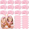 Jexine 24 Pcs Spa Slumber Party Headband Plush Sleep Eye Mask Bulk Bow Hair Band Makeup Headband for Sleepover Birthday Party Supplies Graduation Mother's Day Gift(Pink)