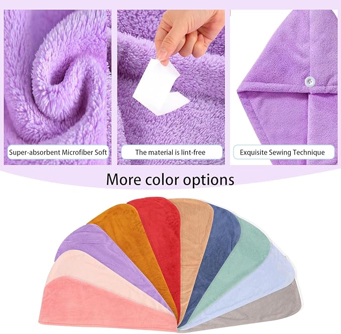 Microfiber Hair Drying Towel Wrap for Women, Hair Turbans Towel for Wet Hair,turbie Twist Hair Towels(The Color of the Picture is for Reference only) (Purple,Light Green)