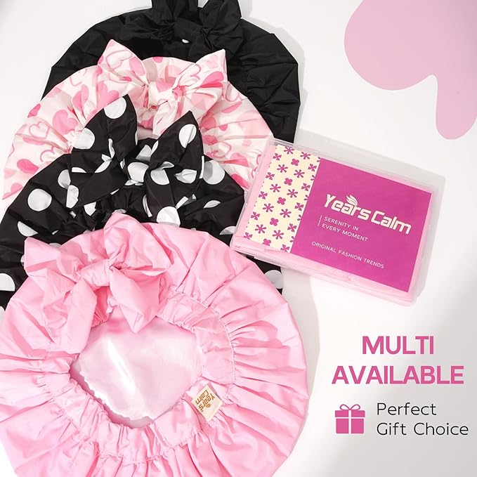 Years Calm Extra Large Shower Cap for Long Thick Hair – Waterproof Double Layer Bath Cap with Satin Lining, Secure Elastic Fit for Braids, Curls & Extensions