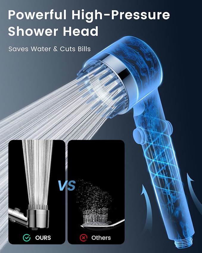 Ion Drops Filtered Shower Head with Handheld with 4PCS Filters, High Pressure 4 Spray Modes Showerhead with Filters, Water Softener Filters for Hard Water, IonDrops 70" Hose (Chrome)