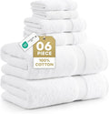 LANE LINEN 100% Cotton Bath Towel Set - 6 Pieces - Super Soft, Highly Absorbent & Quick Dry - 2 Bath, 2 Washcloths, 2 Hand Towels for Bathroom - Hotel Quality, Ideal for Spa, Gym & Travel - White