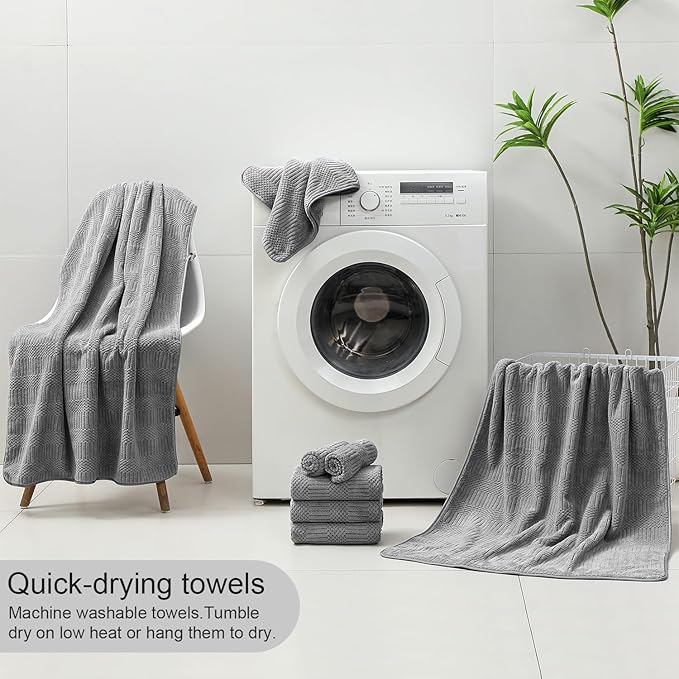 Ycosy 4 Pack Extra Large Microfiber Bath Towels Set,35x70 inches,600GSM,Less Lint Highly Absorbent Super Soft & Quick Dry,Oversized Bath Towels,Perfect for Bathroom Gym Pool,Grey