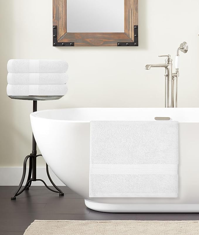 Avalon Towels Bath Towels for Bathroom 100% Cotton White Bathroom Towels Pack of 12 (24x48 inches) - Quick Drying Bath Towels Set Small, Light Weight & Absorbent Perfect Gym & Pool Towel Set