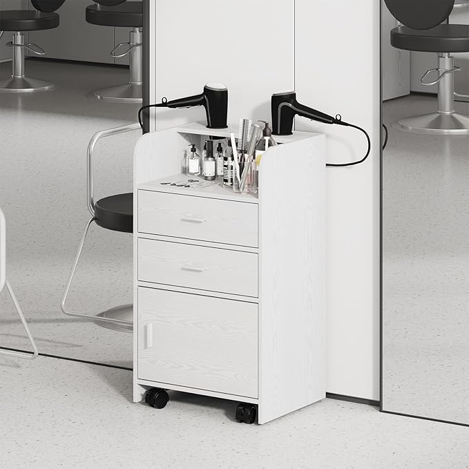 4ever2buy Salon Station for Hair Stylist, White Beauty Barber Station, Salon Trolley Cart with Wheels, Mobile Organizer for Salon, Spa, Barbershop, Nail & Beauty Tools, White