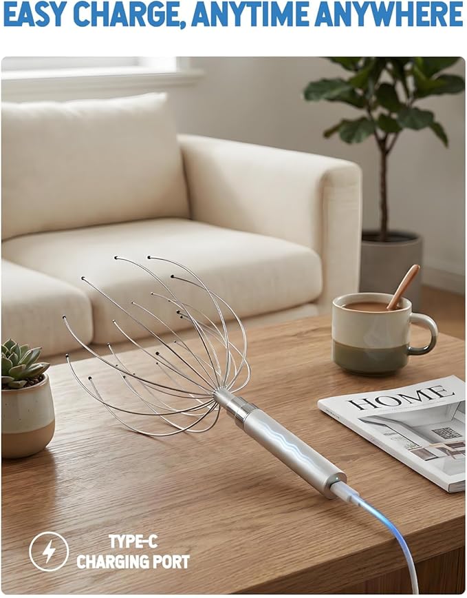 Winyoung Head Massager Scalp Stress Relief, Rechargable Electric Scalp Massager, Handheld Vibrating Head Scratchers with 20 Metal Fingers for Hair Scalp Massage Relaxation Self-Care