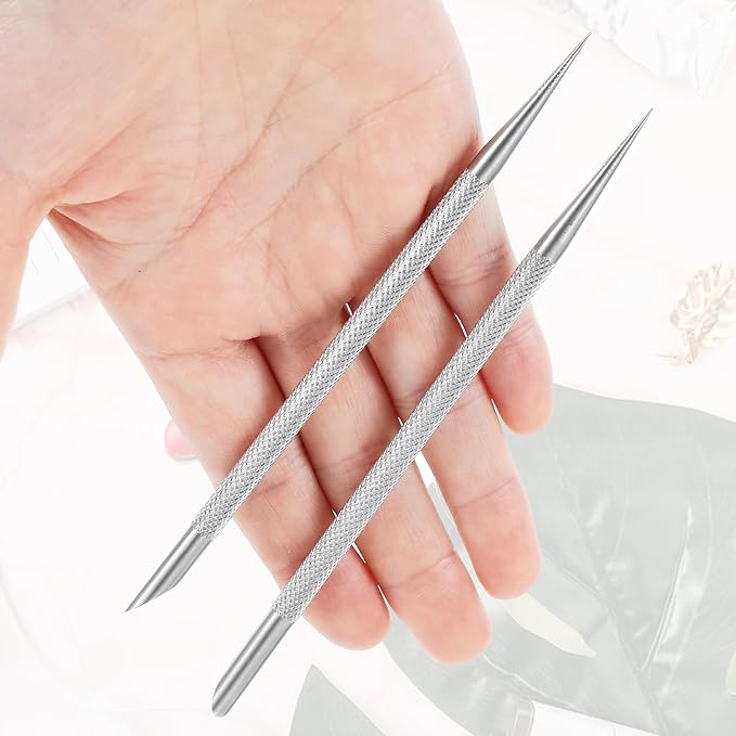 2 PCS Nail Cleaning Cuticle Stick, Stainless Steel, Cuticle Pusher Remover Dead Skin Polish Peeler Cutter, Professional Pedicure Nail Art Care Portable Nails Cleaning Tool for Fingernails Toenails