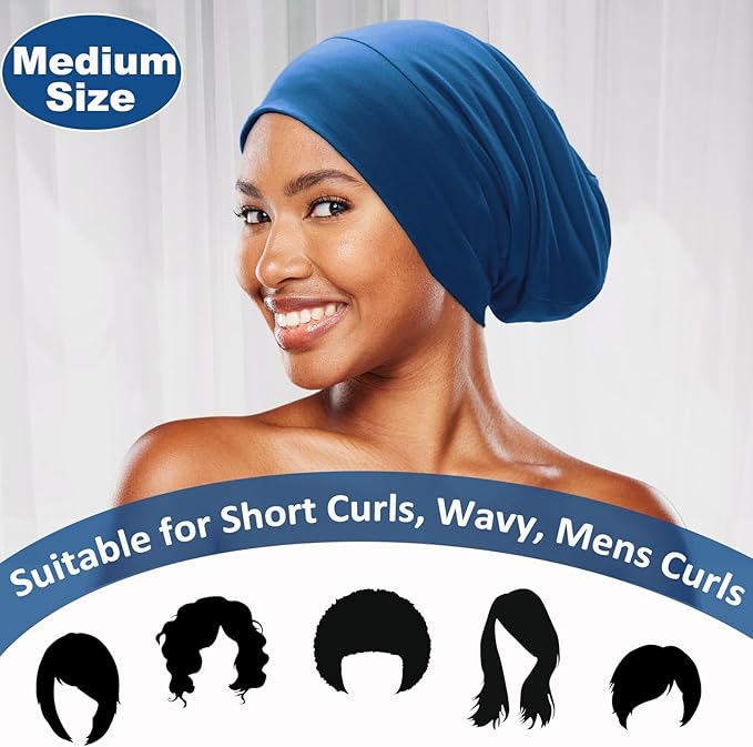 Sleep Cap Bonnet for Sleeping Black Women, Adjustable Cooling Ice Silk Lined Bonnet for Curly Braids Hair Cover Beanie Hat