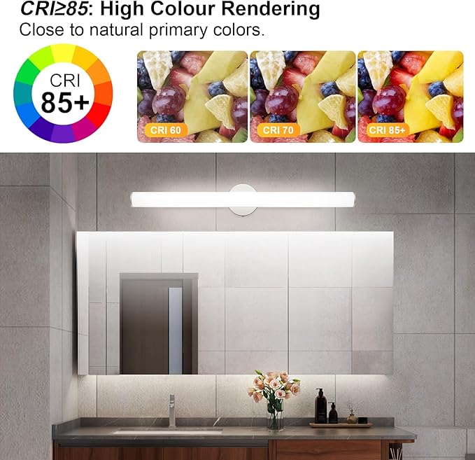 OOWOLF 31.5 Inch LED Bathroom Vanity Light, Brightness Adjustment Vanity Light Bar 30W 3000LM, Natural White 4000K Wall Lights Fixture Over Mirror, Modern Vanity Lighting for Bathroom/Dressing Room