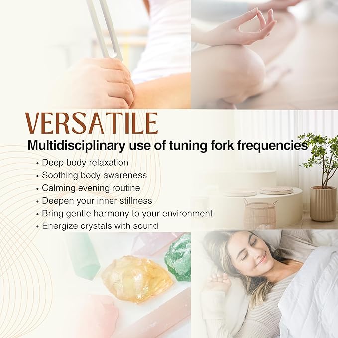 Tuning Forks for Healing Set – 128 Hz, 136.1 Hz, 256 Hz, 384 Hz Sound Healing Instruments with Bamboo Display Tray and User Guide for Sound Therapy, Meditation, Chakra Healing & Sound Bath Rituals